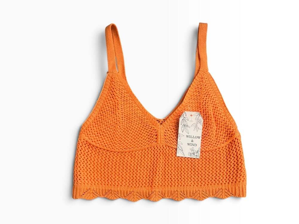 Willow & Wind Crop Top Size S Orange Crochet Knit Tank